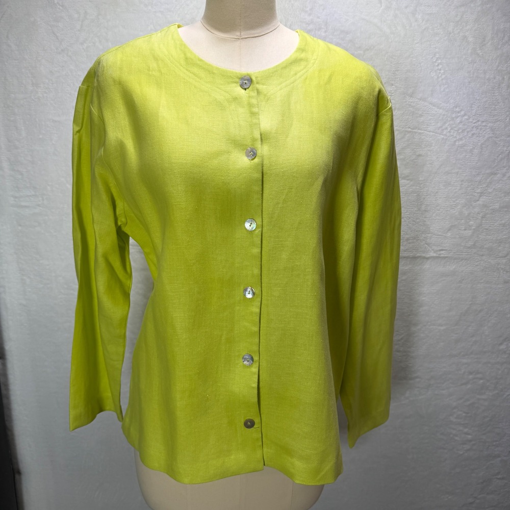 Bridgewater Lime Green Linen Blend Button Down Blouse Top Shell Buttons M/L